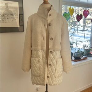LOFT Cream Teddy Jacket with Quilted Accents